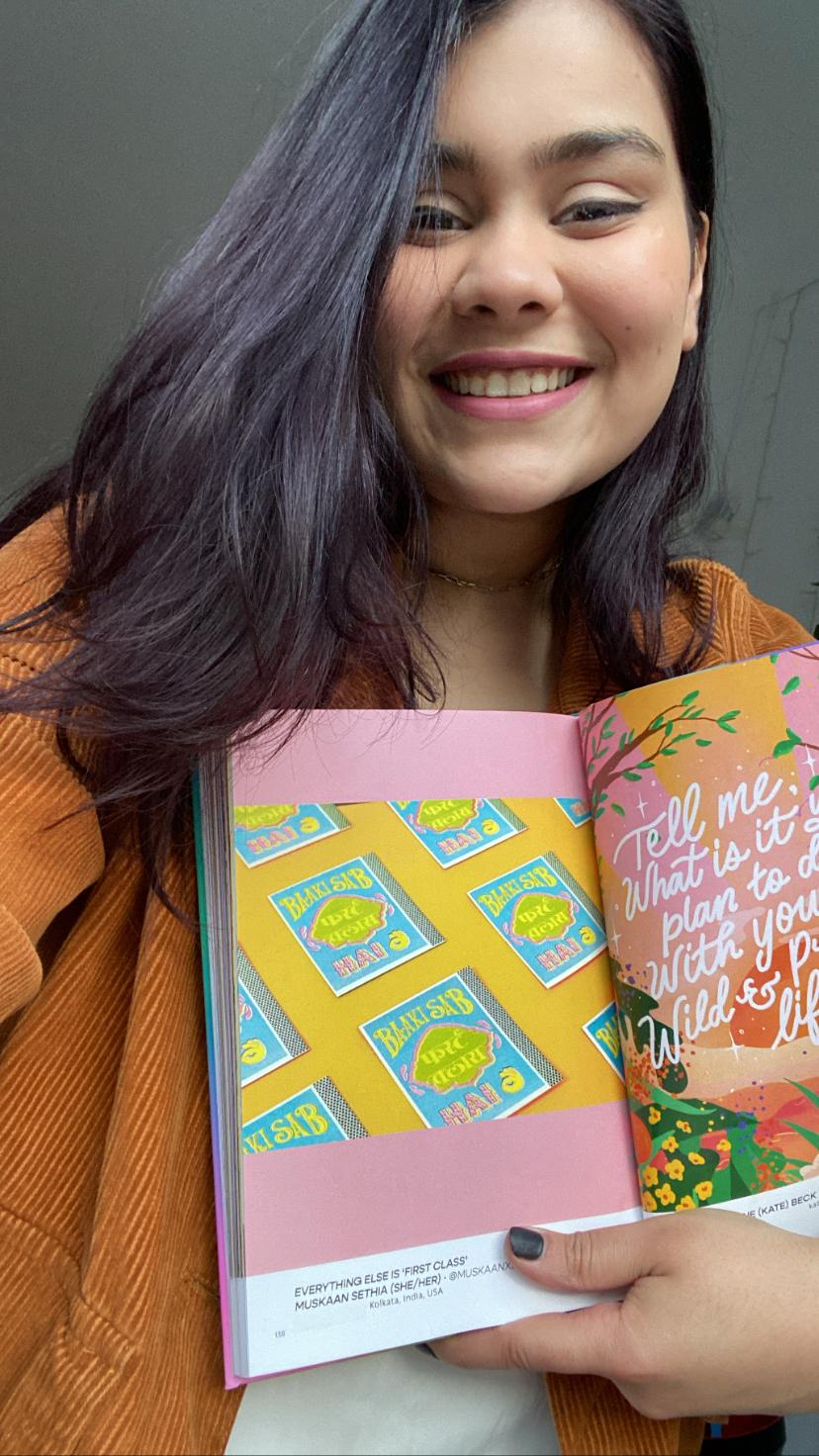Photograph of Muskaan with her spread from the book