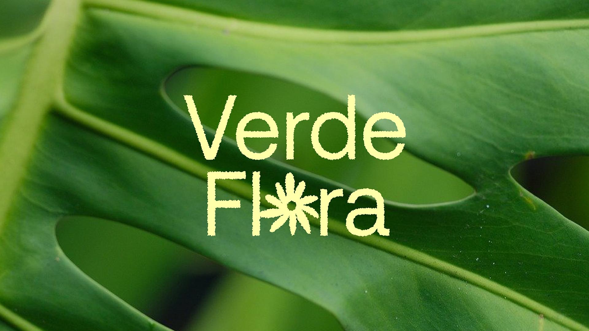 Verde Flora logo (drawn flower shape replaces the 'o' in flora).