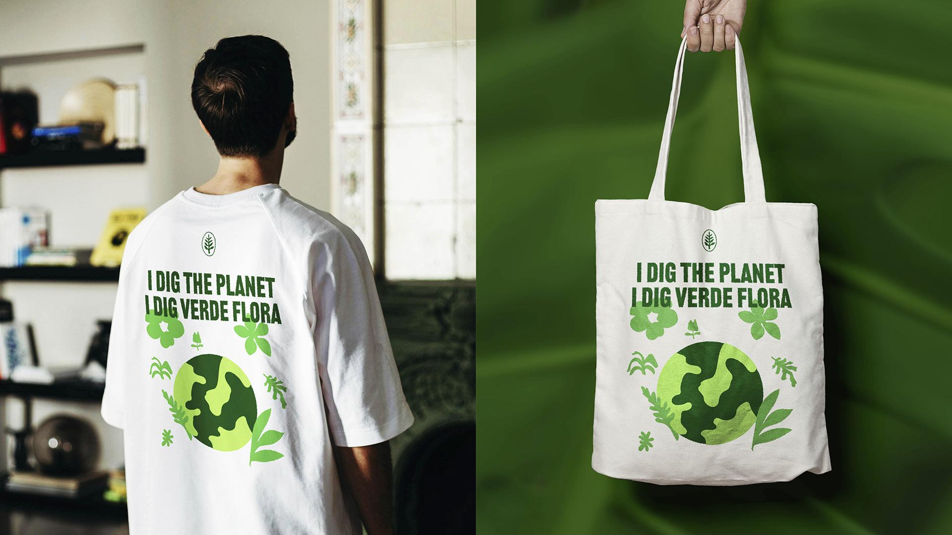 Branding applied to the back of a t-shirt and tote bag