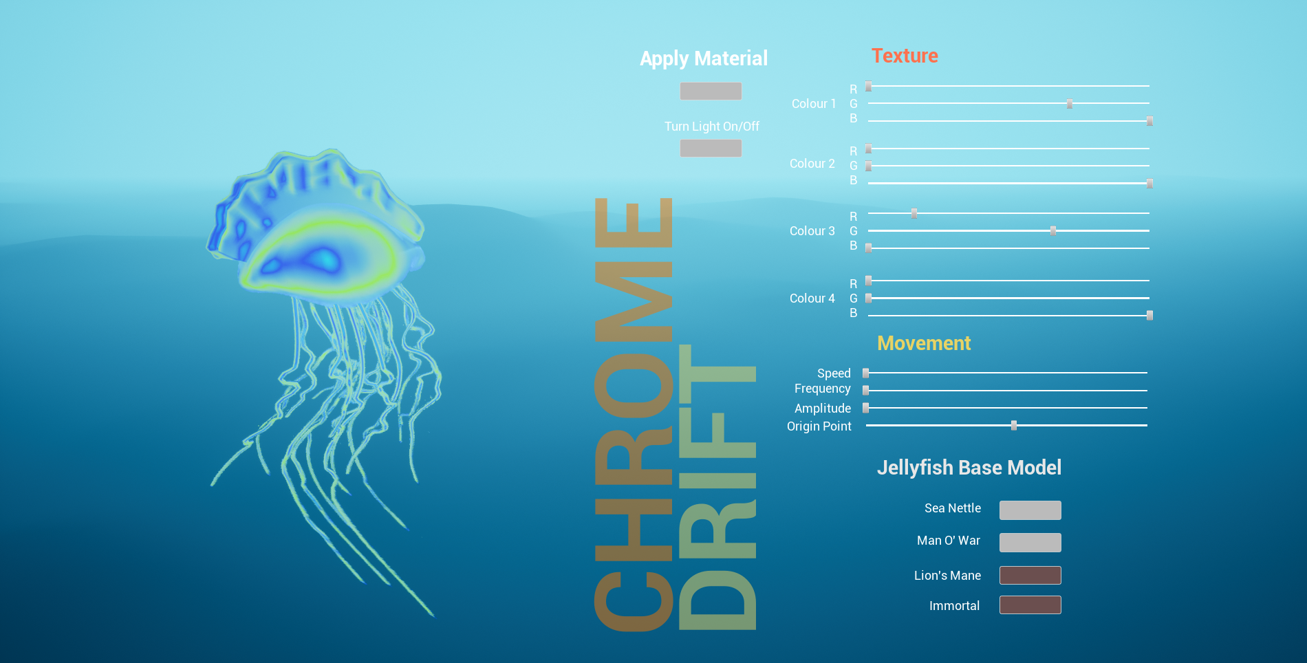 Chrome Drift screen showing jellyfish controls