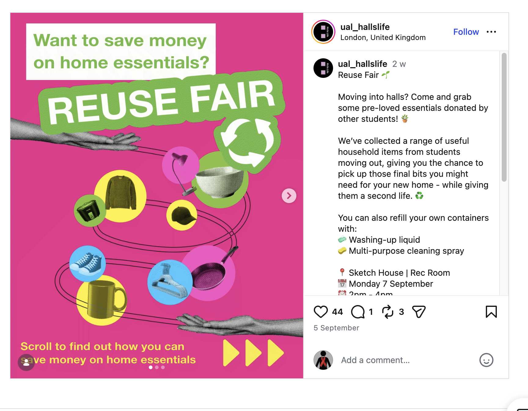 Social media post graphic promoting the Reuse Fair