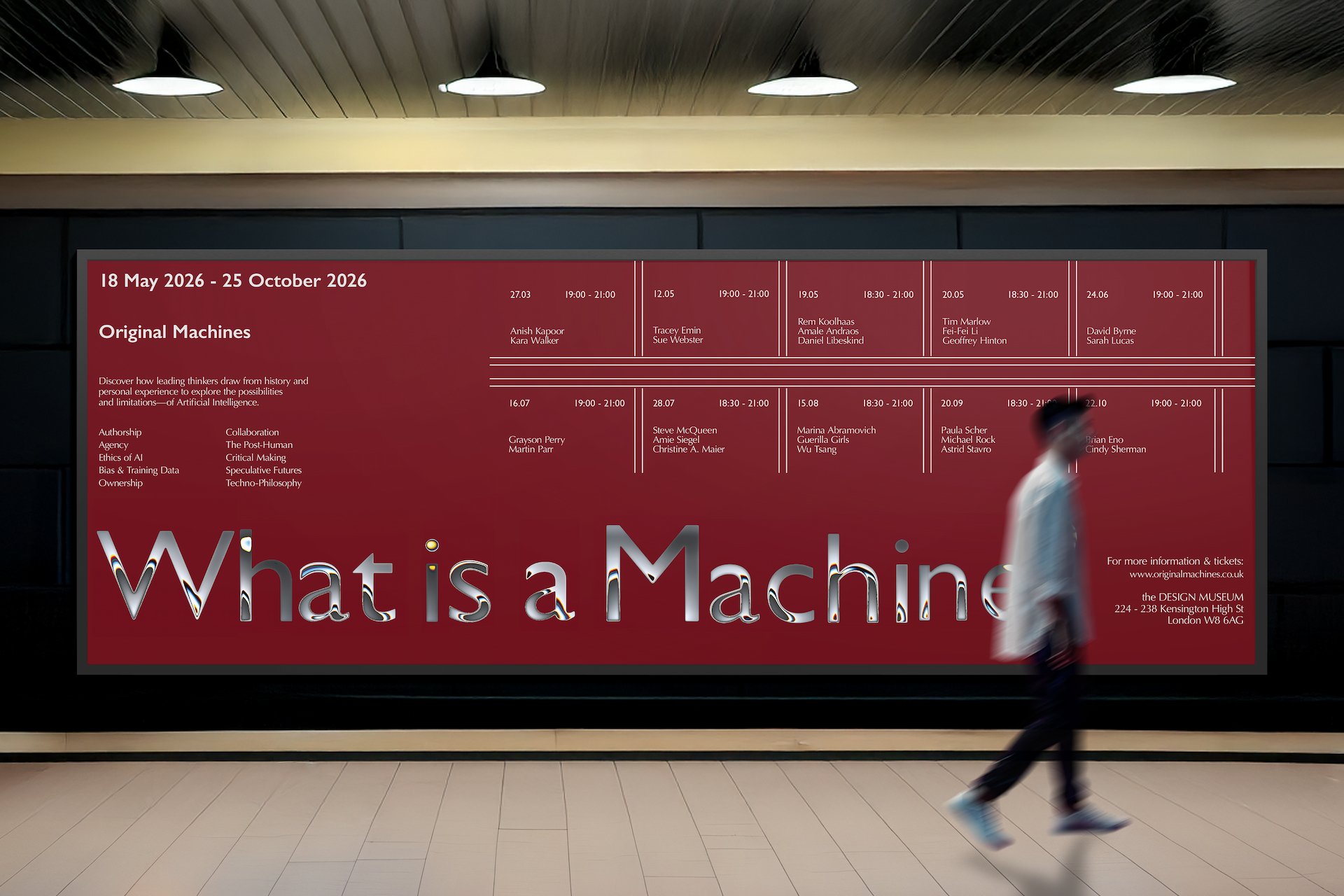 A full-sized billboard designed to promote the event in public space, combining speaker information and exhibition identity to attract city-wide attention.