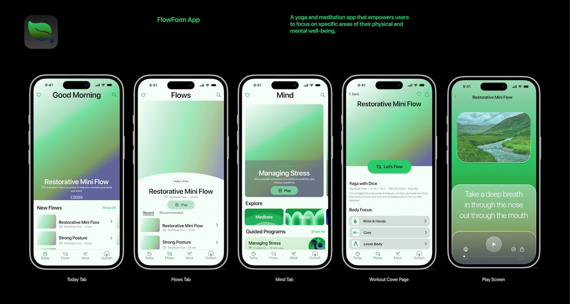A yoga and meditation app that empowers users to focus on specific areas of their physical and mental well-being.