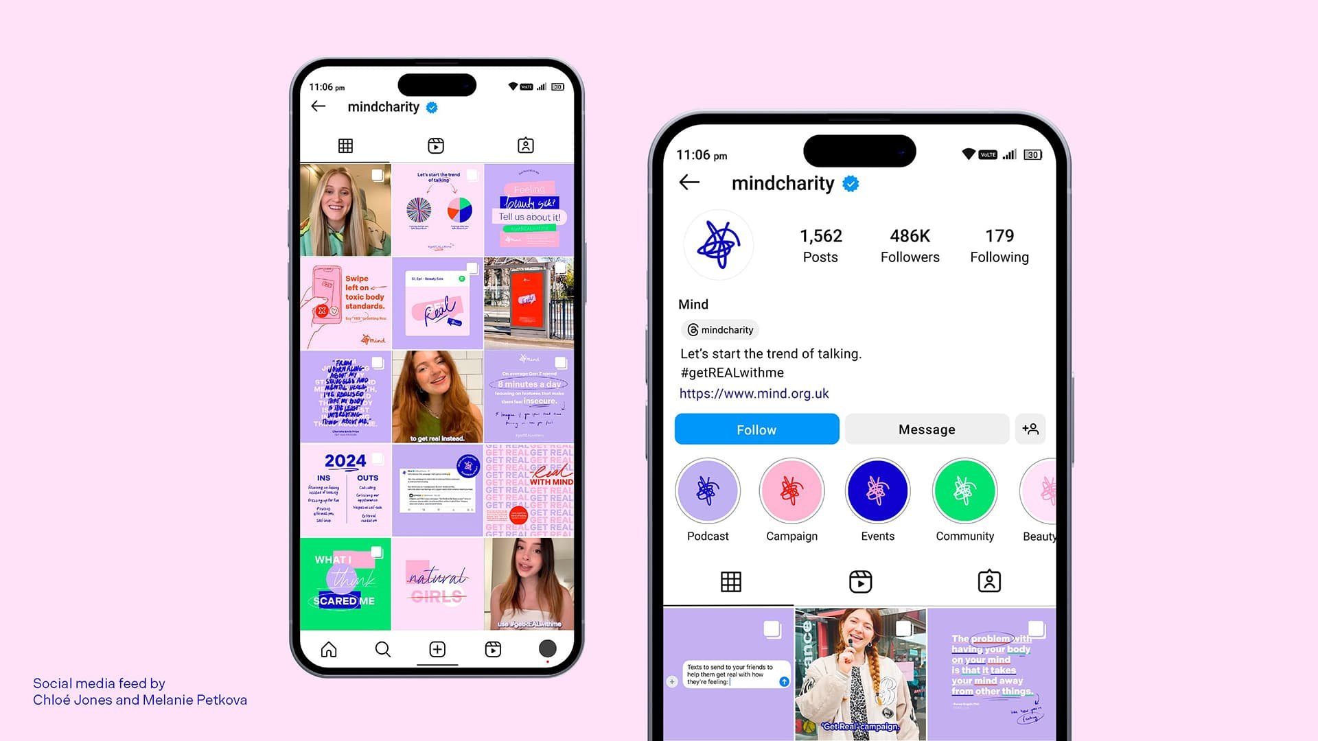 Social media by Melanie Petkova and Chloé Jones.