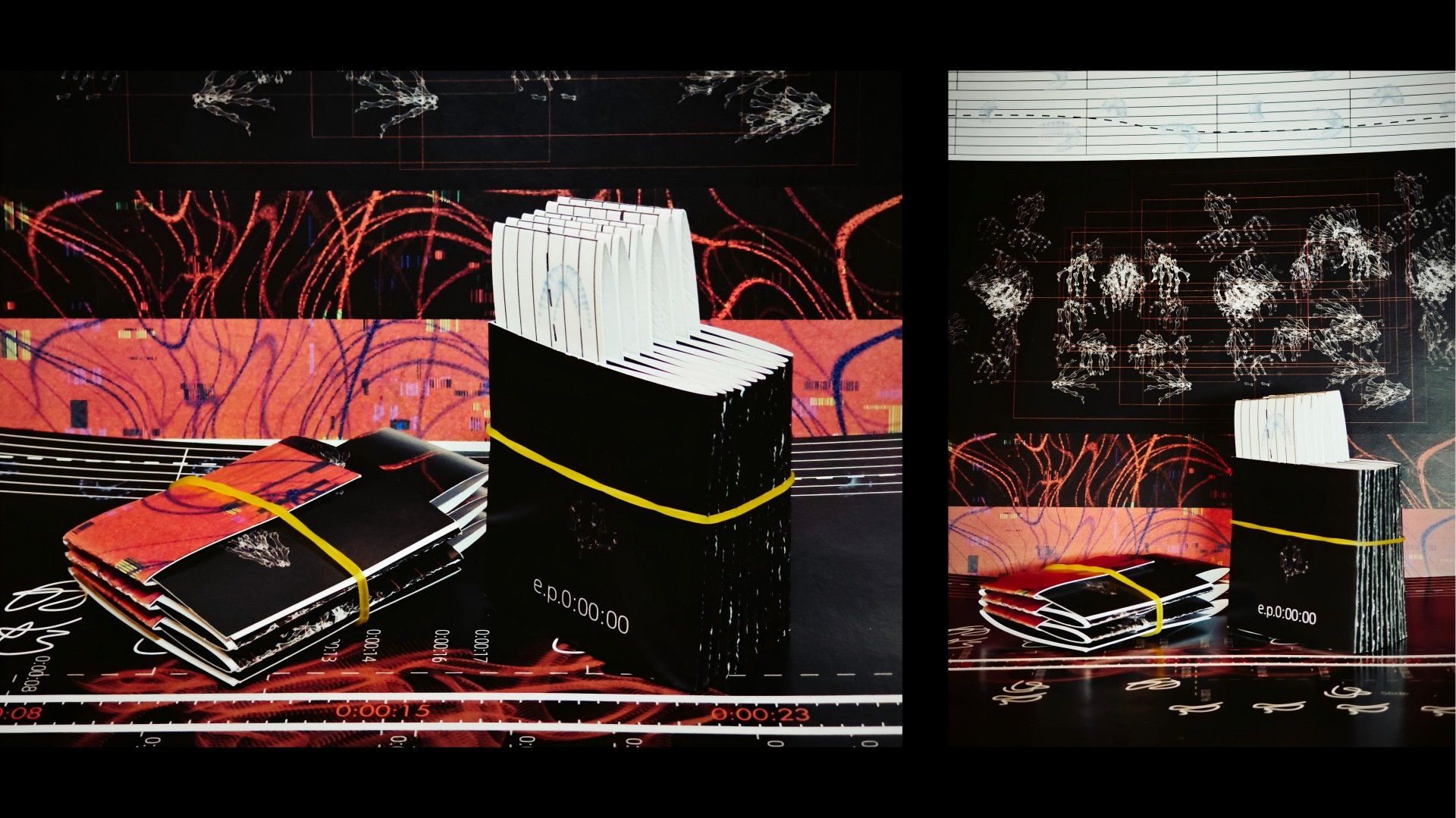 Guitar gesture music sheet. Size: 7.4cm×7.4cm one single page (cropped). Medium: coated paper, AI, PS, Procreate, Blender. Perspective: inner page