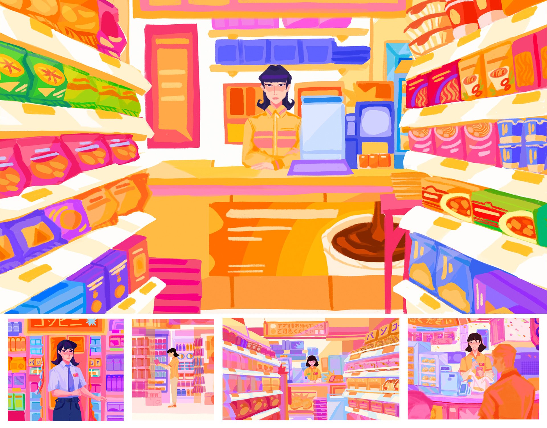 The key visual of the visual development project, followed by initial concept artwork that was done in order to figure out what the visual direction would be.