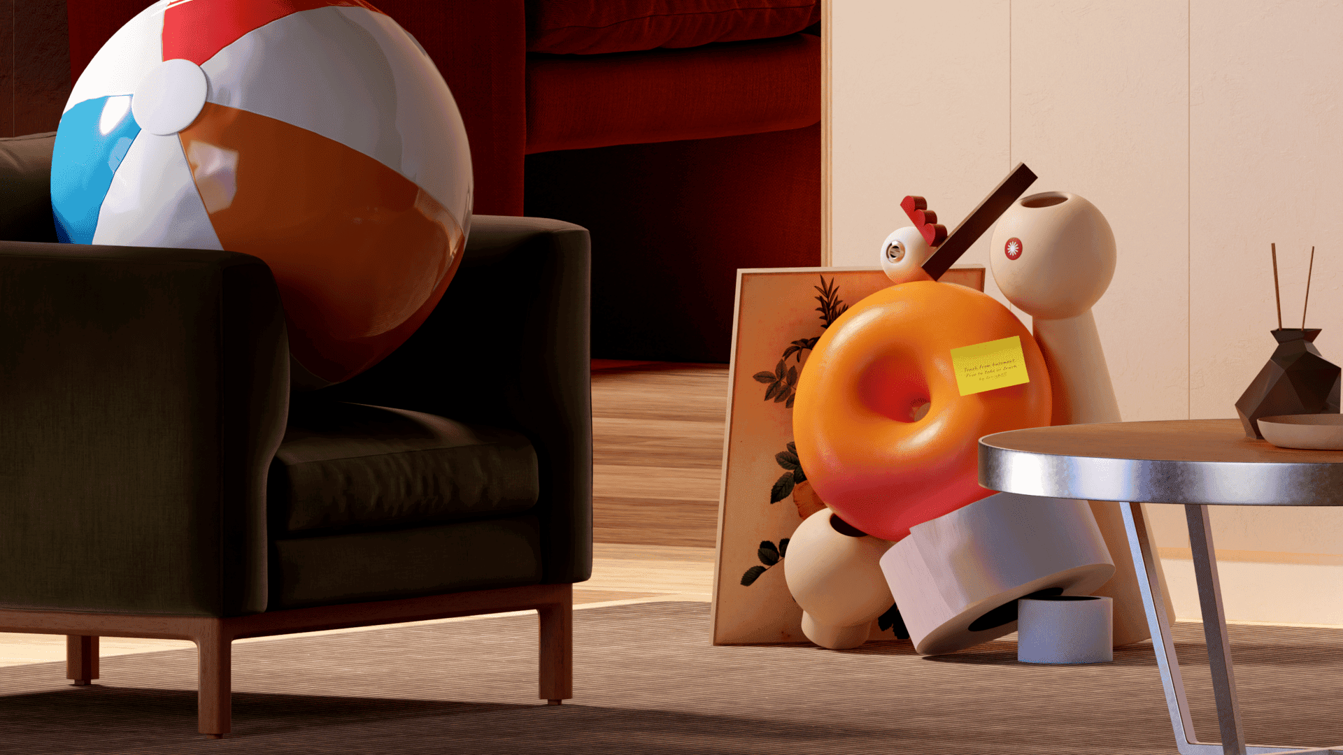 Face #2: A perplexed stack of objects who may have just found their long lost cousin, in a hotel lounge.