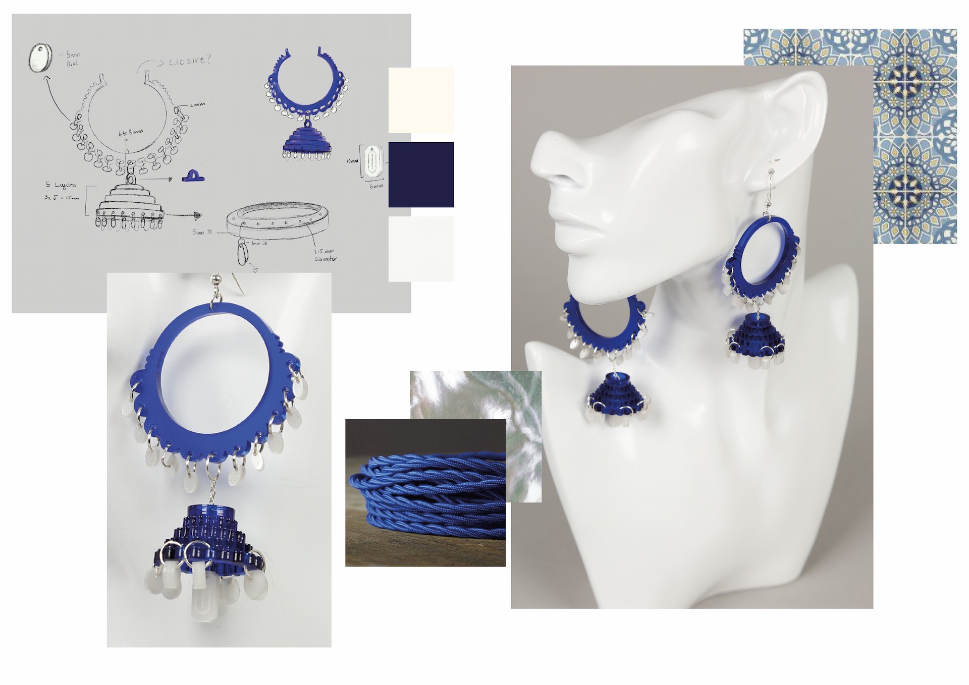 Classic frosted blue hoop Jhumka with pearl white beads