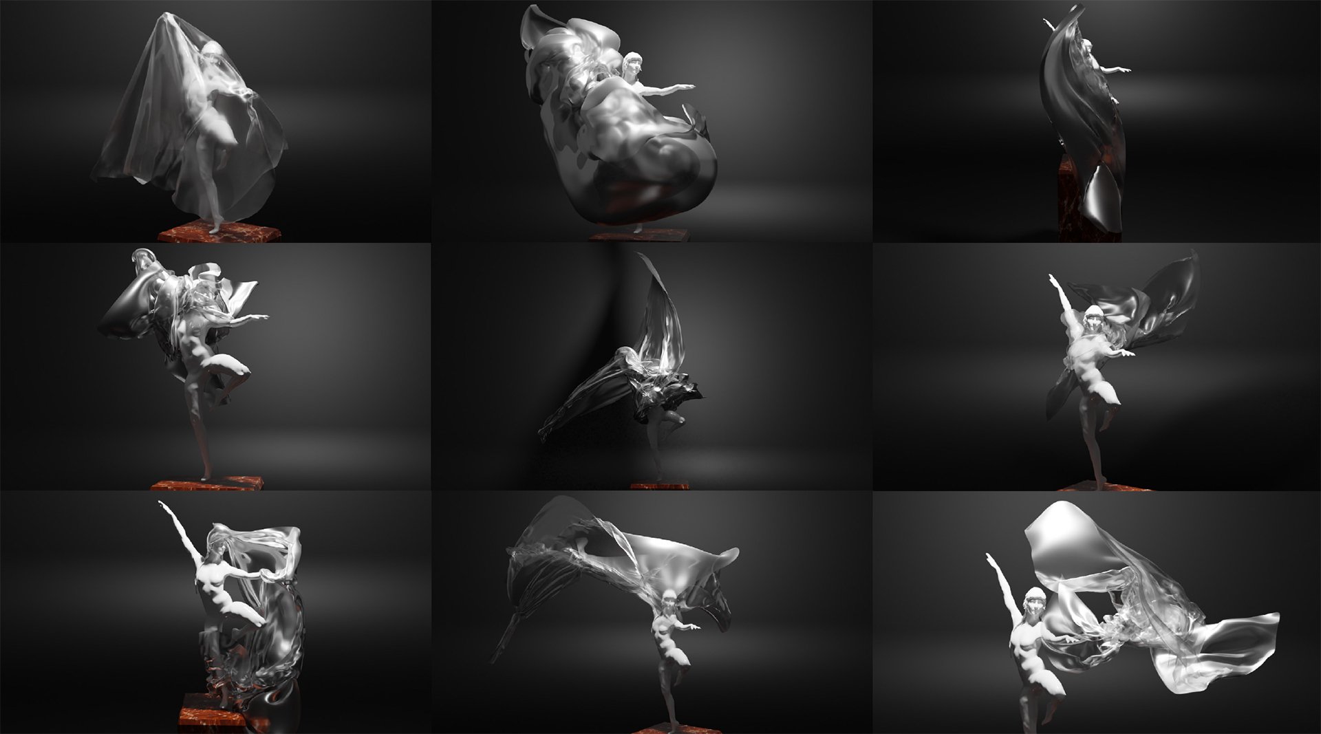 Selection of frames from my cloth simulation animations.