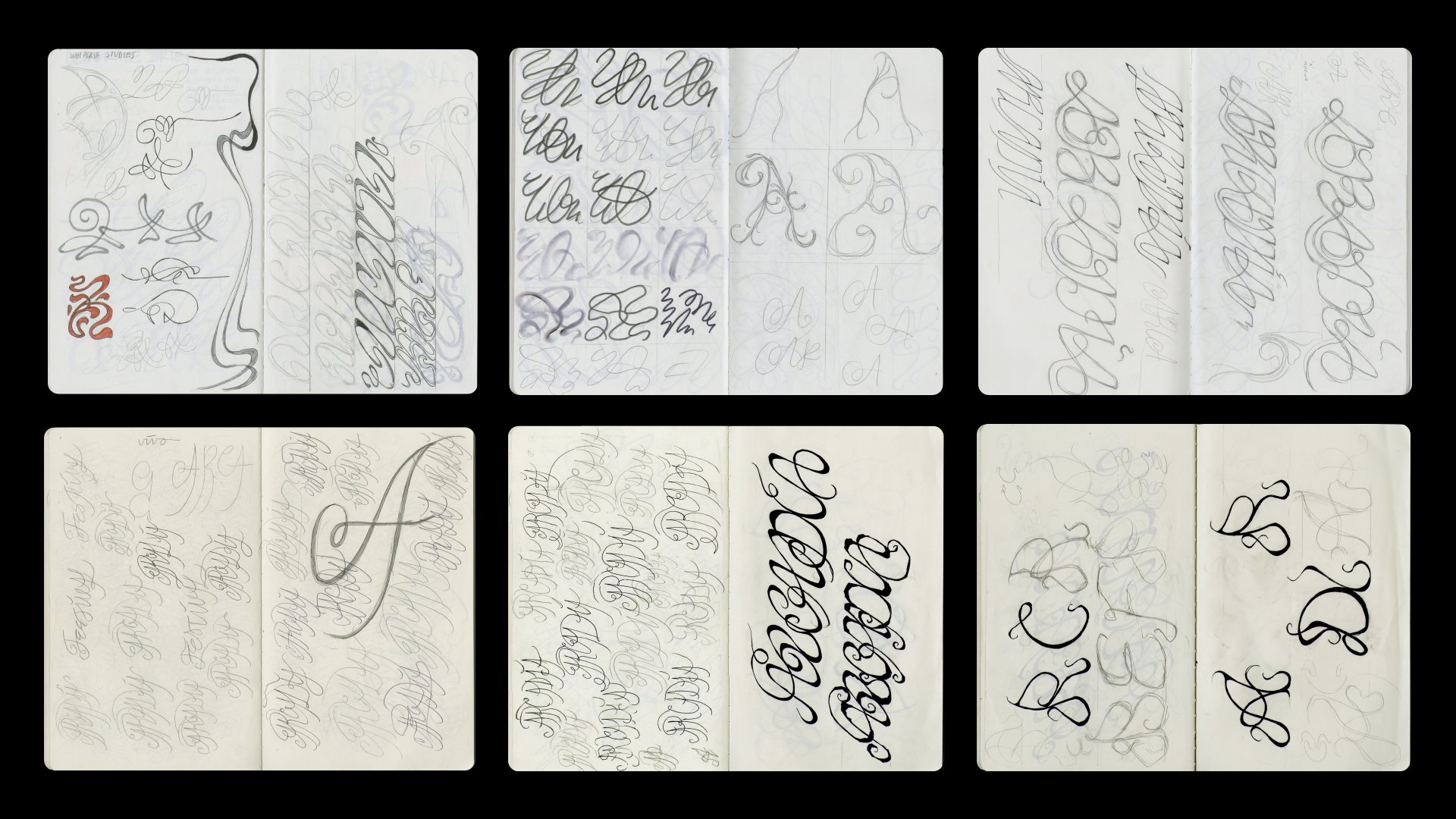 Scans from my sketchbook with the bespoke type in the early development phase.