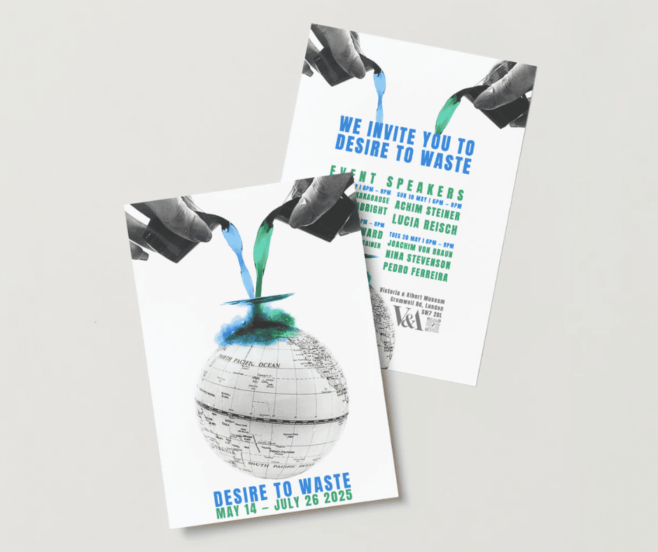 The invitations are printed on eco paper. This allows consumers to see the V&amp;A practise what they are informing. By having this immediate idea of a simple change to reduce our Desire To Waste gets audiences thinking and engage with the content.