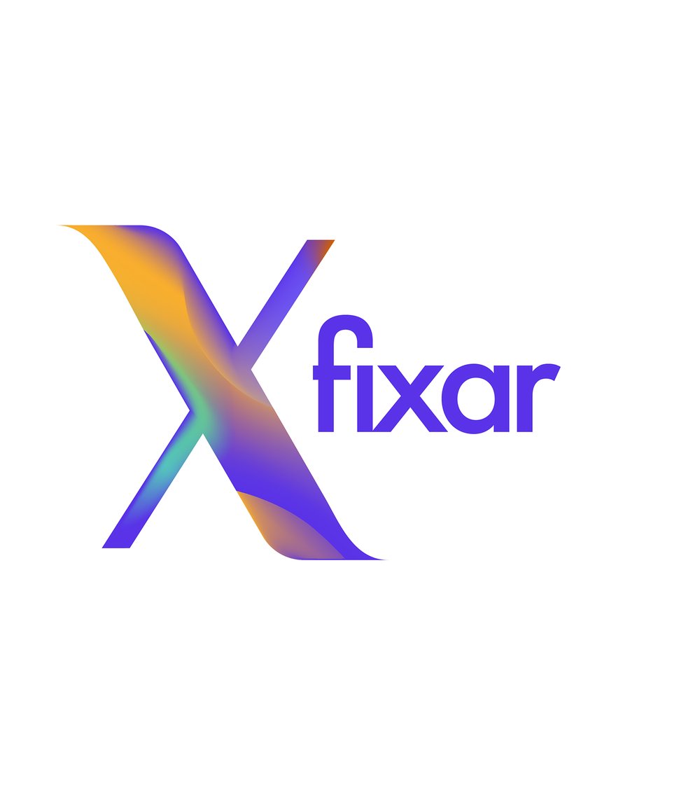 Logo comprising of a large multi-coloured 'X' next to the word 'fixar'