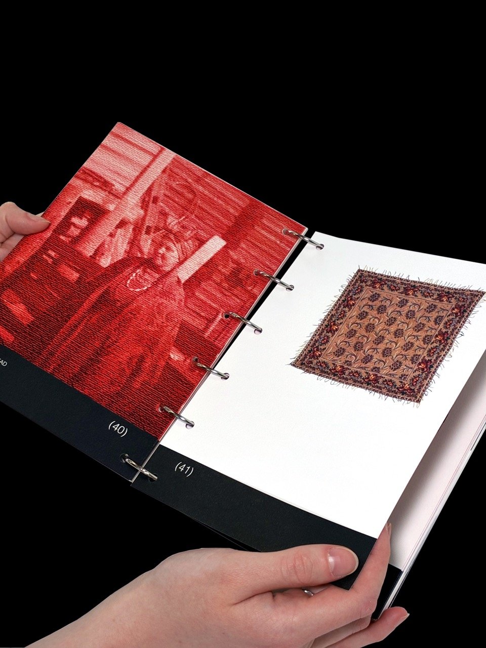 A visual study of traditional headscarves, shown alongside portraits of the people who wear them
